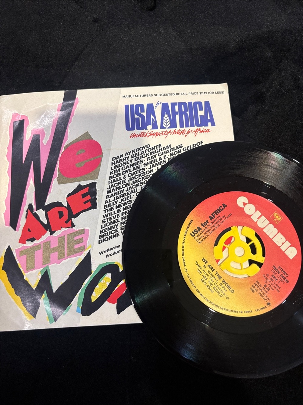 We Are The World USA for Africa 7in Vinyl Record Michael Jackson RARE